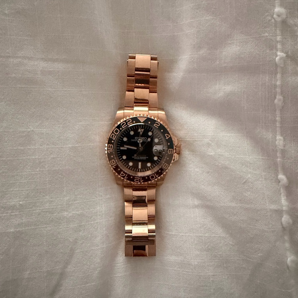 Seiko Mod Rose Gold GMT Watch